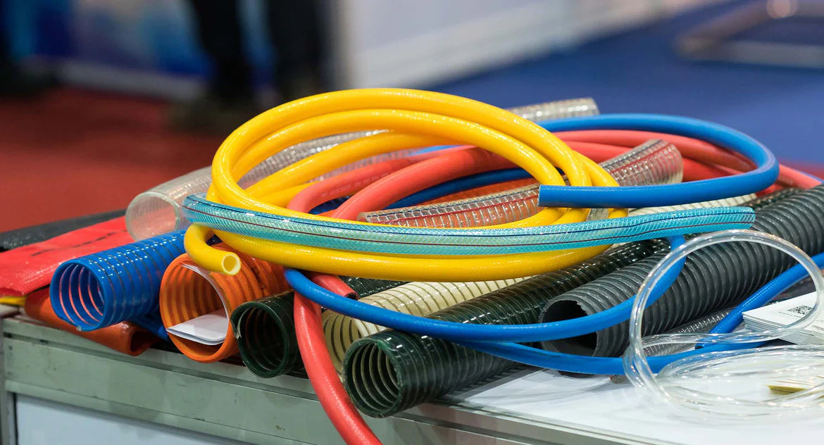 Assorted hose products on display